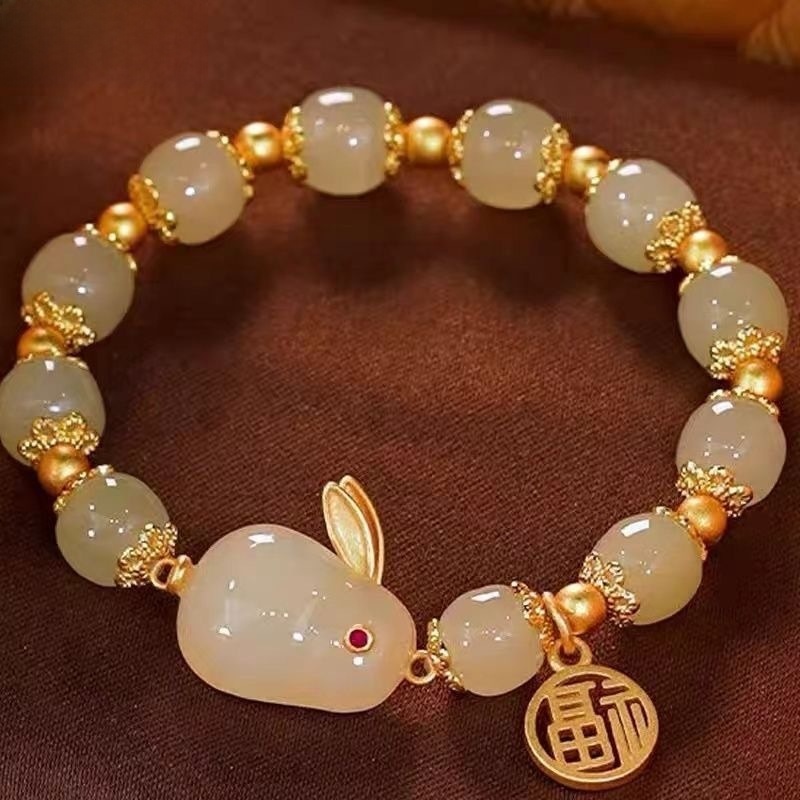 Hetian Jade Ring Buckle Glass Women's Red Agate Bracelet