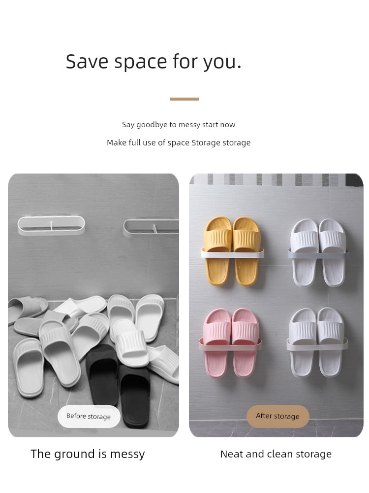 Punch-Free Storage Fantastic Wall Bathroom Slipper Rack