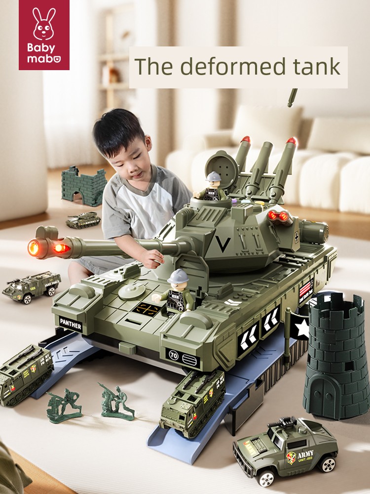 Kids Deformation Tank Toy Car Boy 3 Can Fire 4 Large Missile Launch Armored Vehicle Alloy Car Model