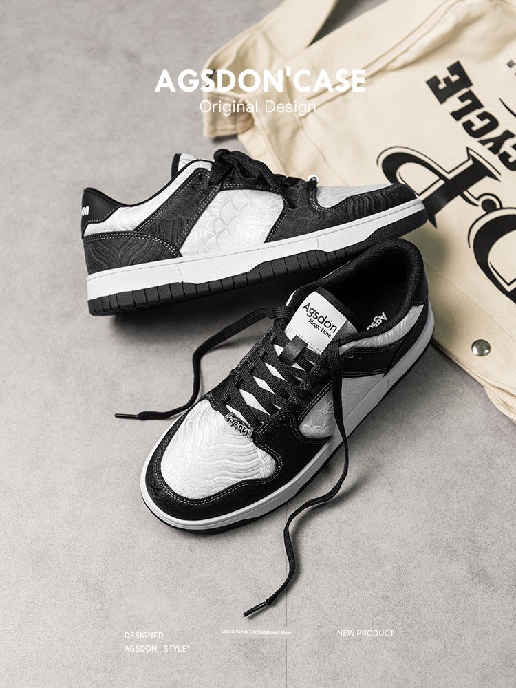 Men's Shoes Autumn and Winter Chinese Style Embroidery Thick-Soled Casual Sneakers Men's Stylish Black and White Retro Low Ankle German Training Shoes Men