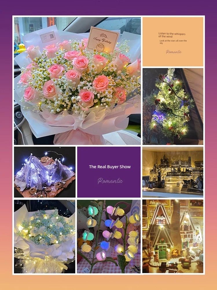 Night Market Stall Stall Trunk Fresh Bouquet Atmosphere Decoration Led Copper Wire Light Colored Lantern Flashing String Starry Sky
