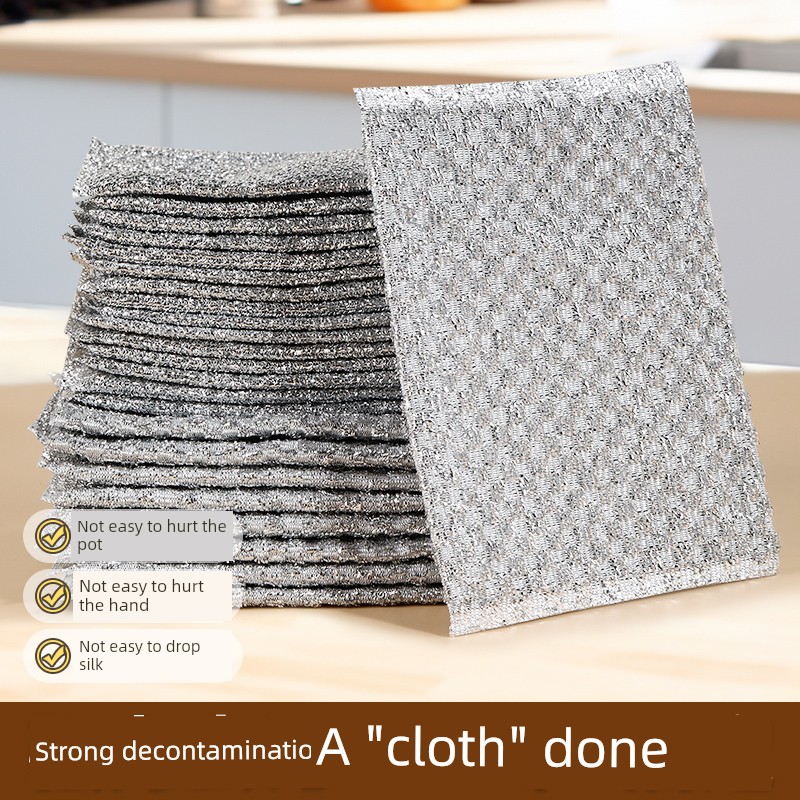 Jujiajia Steel Wire Dishcloth Non-Stick Oil Kitchen Special Cleaning Silver Wire Rag Double-Sided Abrasion Resistant Fabulous Pot Cleaning Tool
