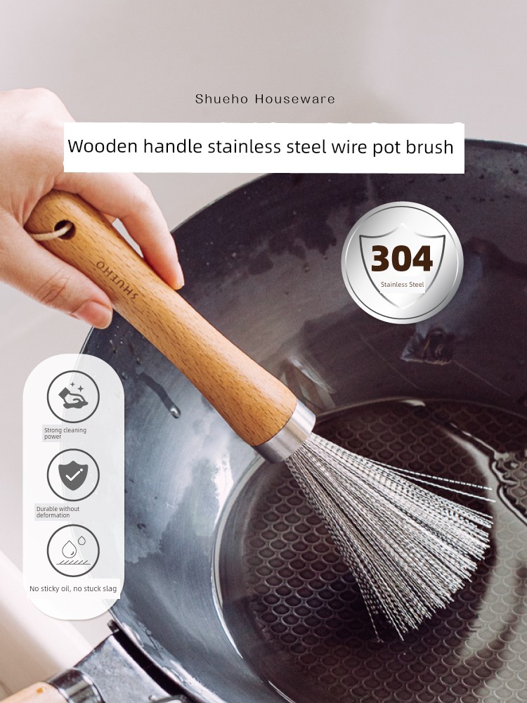 Tree Stainless Steel Wire Wok Brush Kitchen Iron Pot Special Long Handle Washing Pot Cleaning Multifunctional Small Brush For Home
