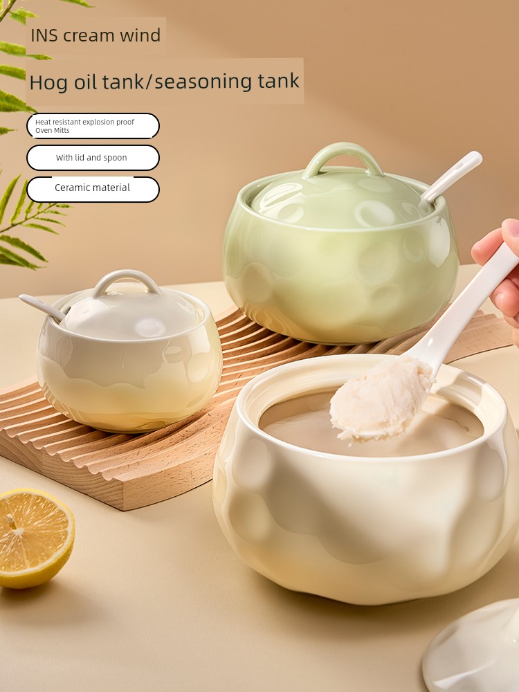 Jie'an Xi Lard Jar For Home Ceramic High Temperature Resistant Kitchen Seasoning Tank Commercial Pepper Oil Special Jar with Lid