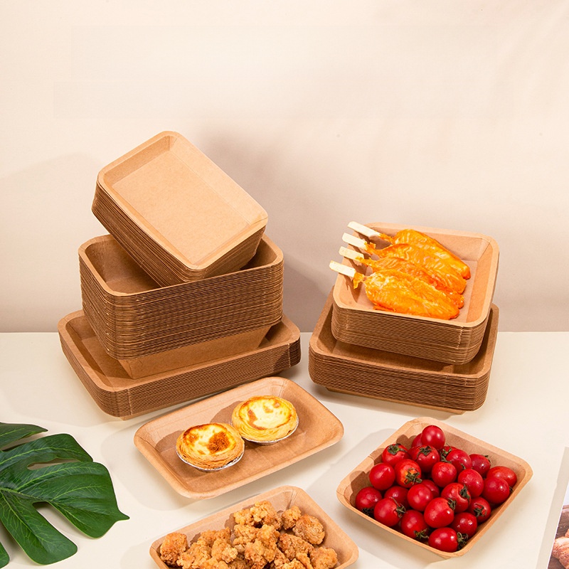 Brown Packing Paper Rectangular Fruit Handmade Food Grade Dinner Plate