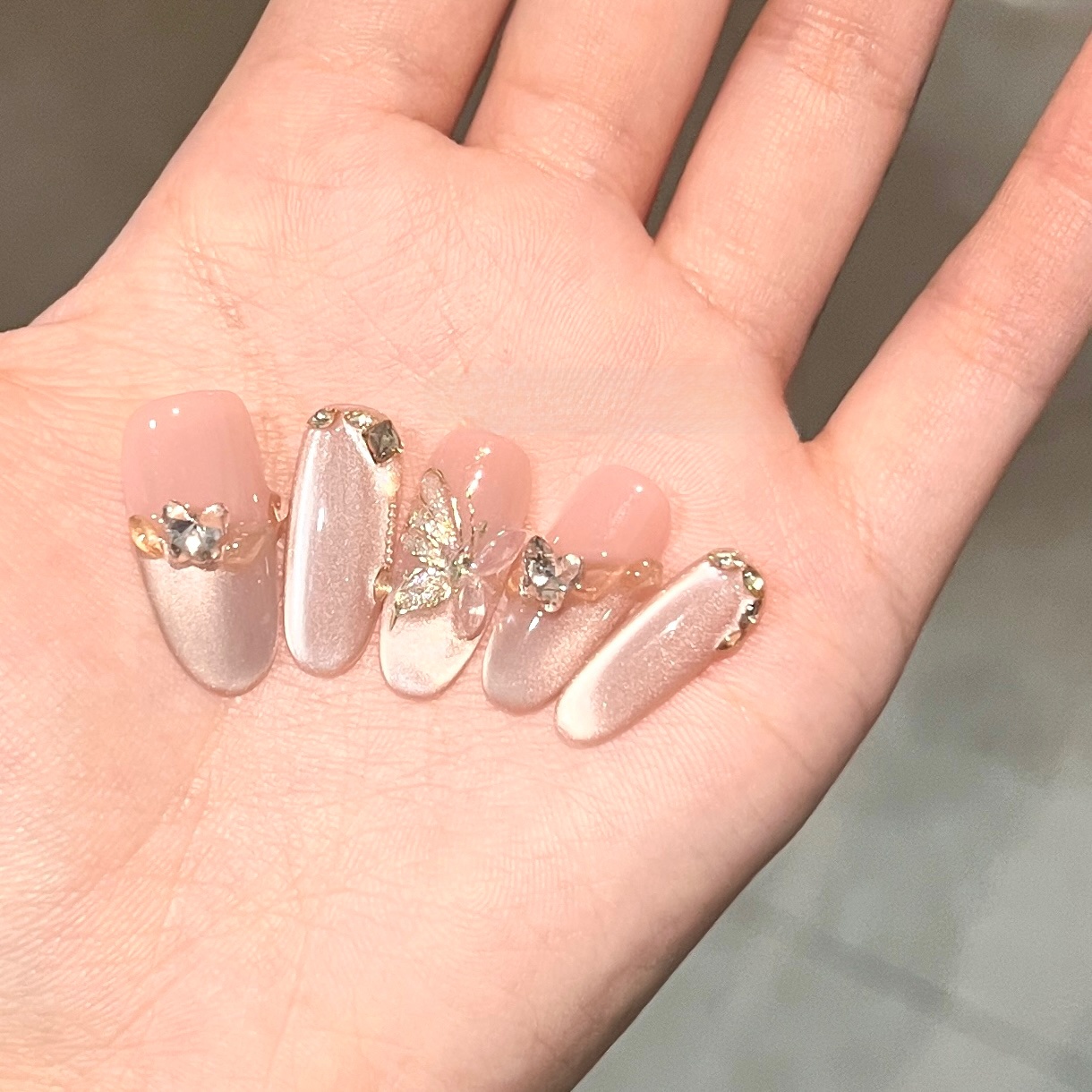 [Kallima Inachus] Super Fairy Pure Want to Wear Hand-Painted Butterfly Cat's Eye Micro Glass Bead Zircon Rhinestone Nail Stickers