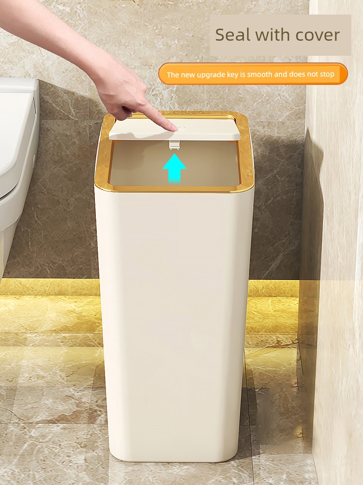 Trash Can Household Light Luxury High-End Kitchen Living Room Bathroom Toilet Large Capacity Push-Type with Lid Gap
