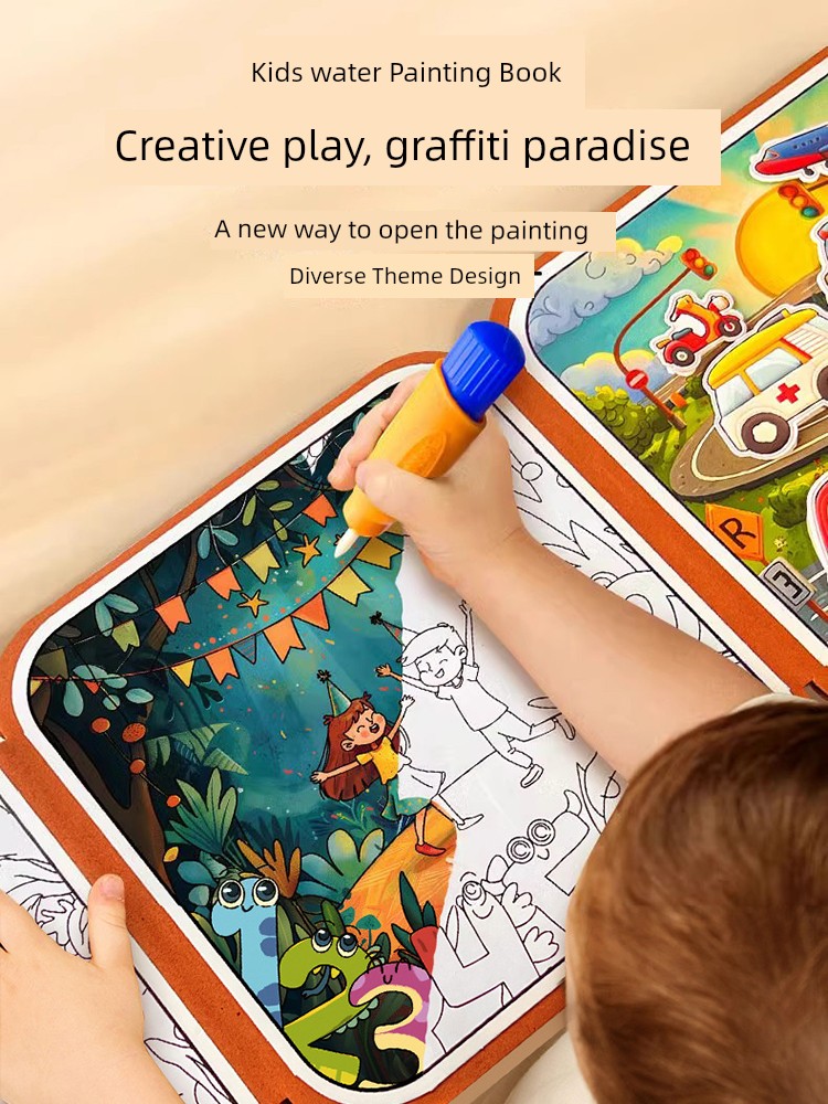 Kids Baby Magic Water Picture Book Water Pen Painting Repeated Graffiti Book Puzzle Toddler Boys and Girls Coloring Toys