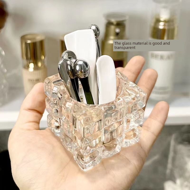 Facial Mask Spoon Holder Cream Scoop Glass Mirror Cabinet Desktop Makeup Skin Care Eye Cream Pick Stick Brush Storage Box