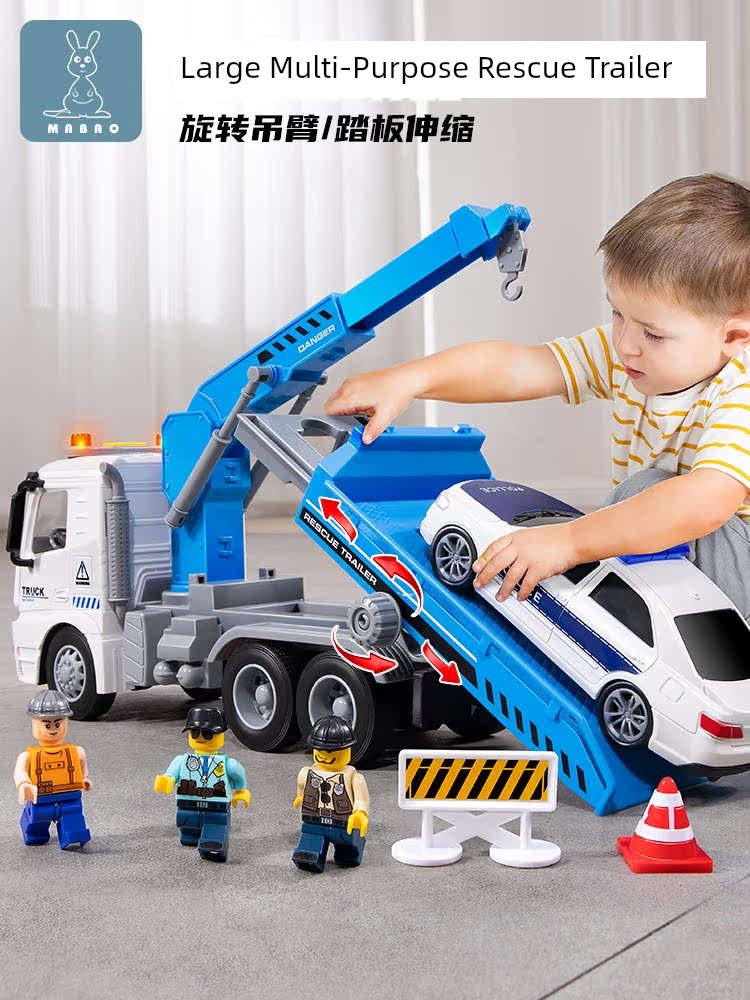 Kids Large Road Rescue Trailer Toy Boy Flat Truck Crane Engineering Car Toy Car Truck