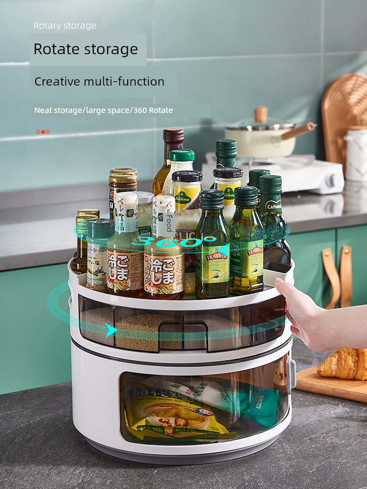 Rotate Spice Rack Kitchen Countertop Multi-Functional Soy Sauce Bottle Seasoning Storage Supplies For Home Complete Collection Handy Gadget