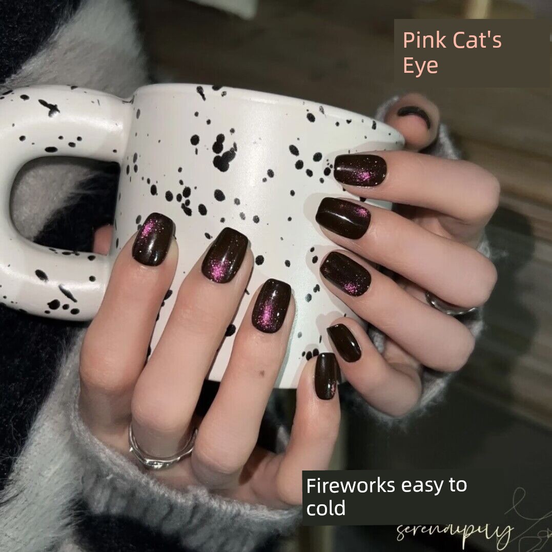 2024 New Arrival Star Track Chasing Light Cat's Eye Manicure Handmade Wear Nail White Accessible Luxury Daily Short Rose Red