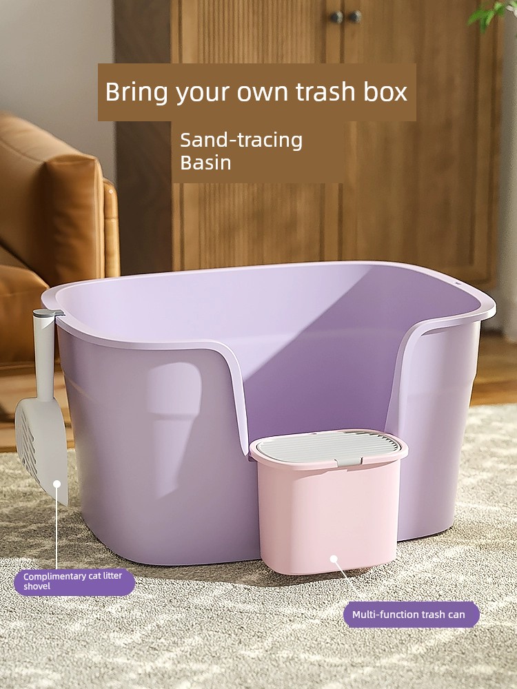 Litter Box Oversized Open One-Piece Cat Toilet Cat Litter Trash Can Huge Maine Splash-Proof Mat Cat Toilet