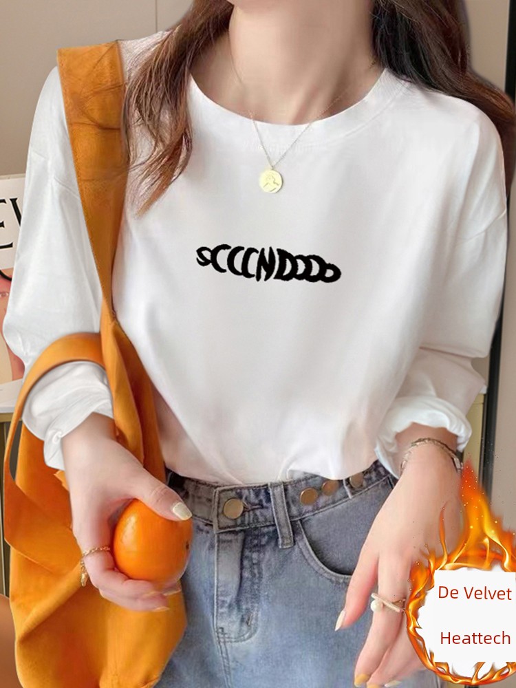 Dralon Bottoming Shirt for Women Fleece-lined Thickened Fall and Winter Western Style All-Matching Long Sleeve Inner Wear Heattech Tops Loose Slimming T-shirt