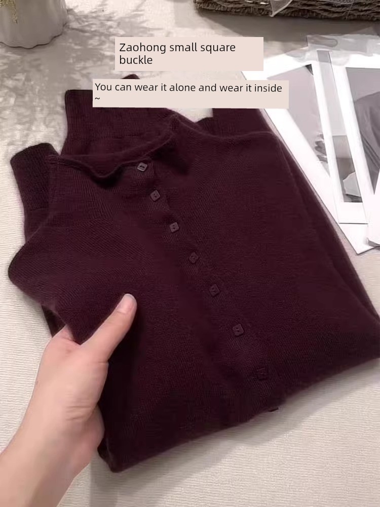 No D Recommend! European Goods New Fancy Wine Red Cashmere Sweater Women's Soft Glutinous Half Turtleneck Knitwear
