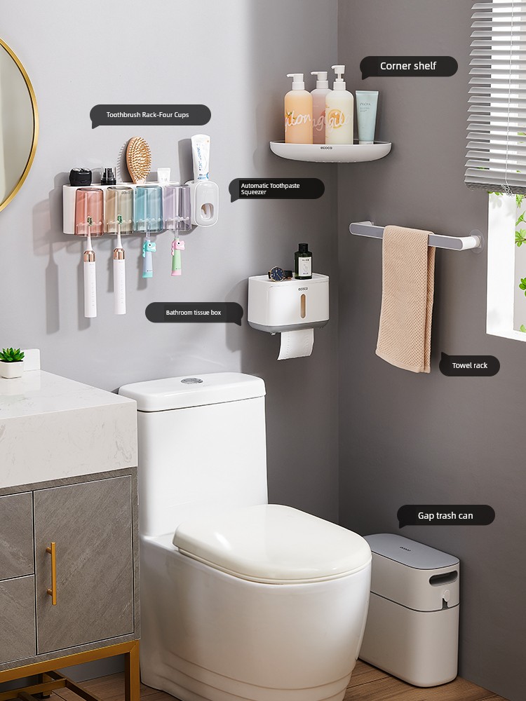 Toothbrush Rack Punch-Free Gargle Cup Towel Rack Bathroom Storage Rack Wall-Mounted Toilet Tissue Box