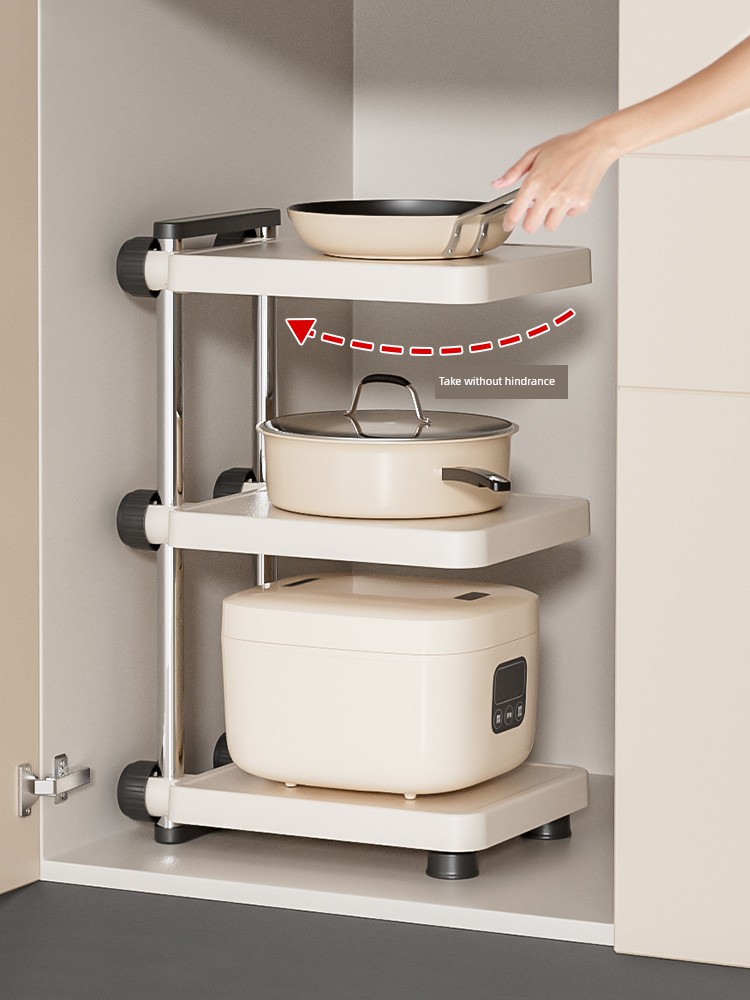 Cream Multi-Layer Pot Rack Kitchen Shelf Cookware Storage Rack Multi-Functional Floor Sink Cabinet Layered Table Top