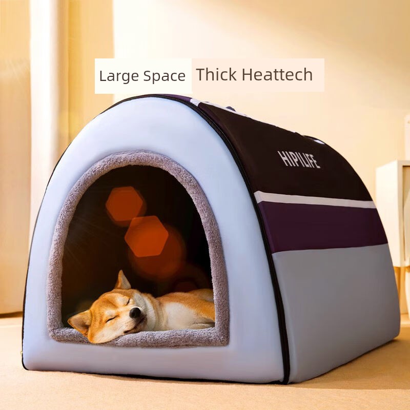 Hippie Dog Kennel Winter Heattech Cat Nest House Removable and Washable Dog House Winter Closed Teddy Pet Bed North