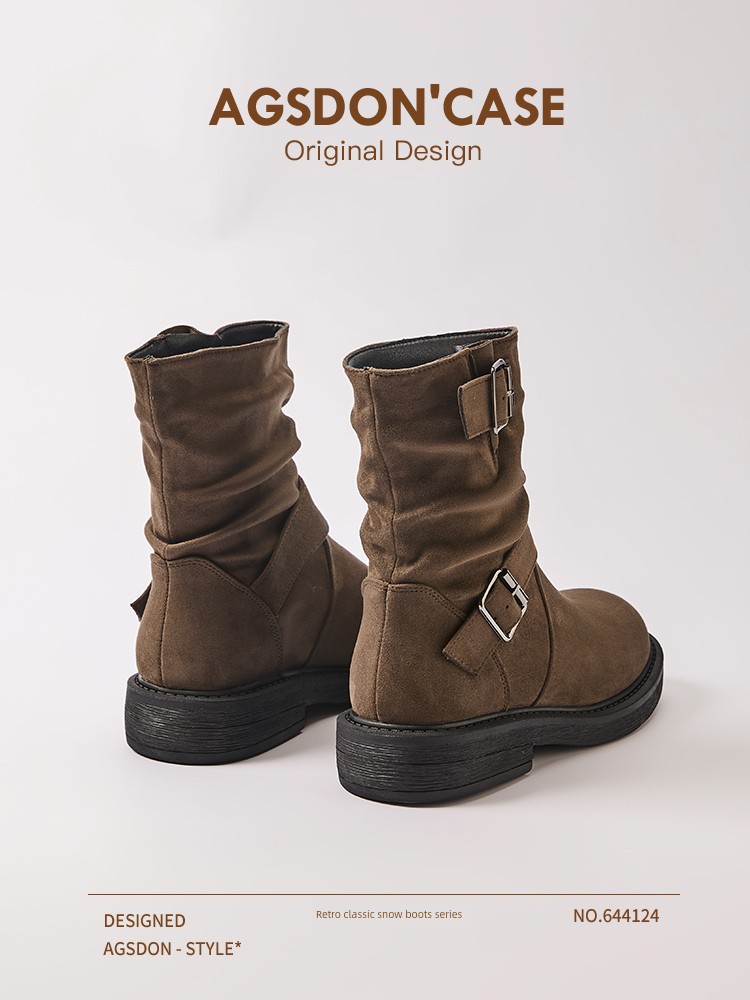 Augusto Brown Booties Women's 2024 New Arrival Fall and Winter Thick Sole Western Cowboy Boot Super Hot Maillard Boots