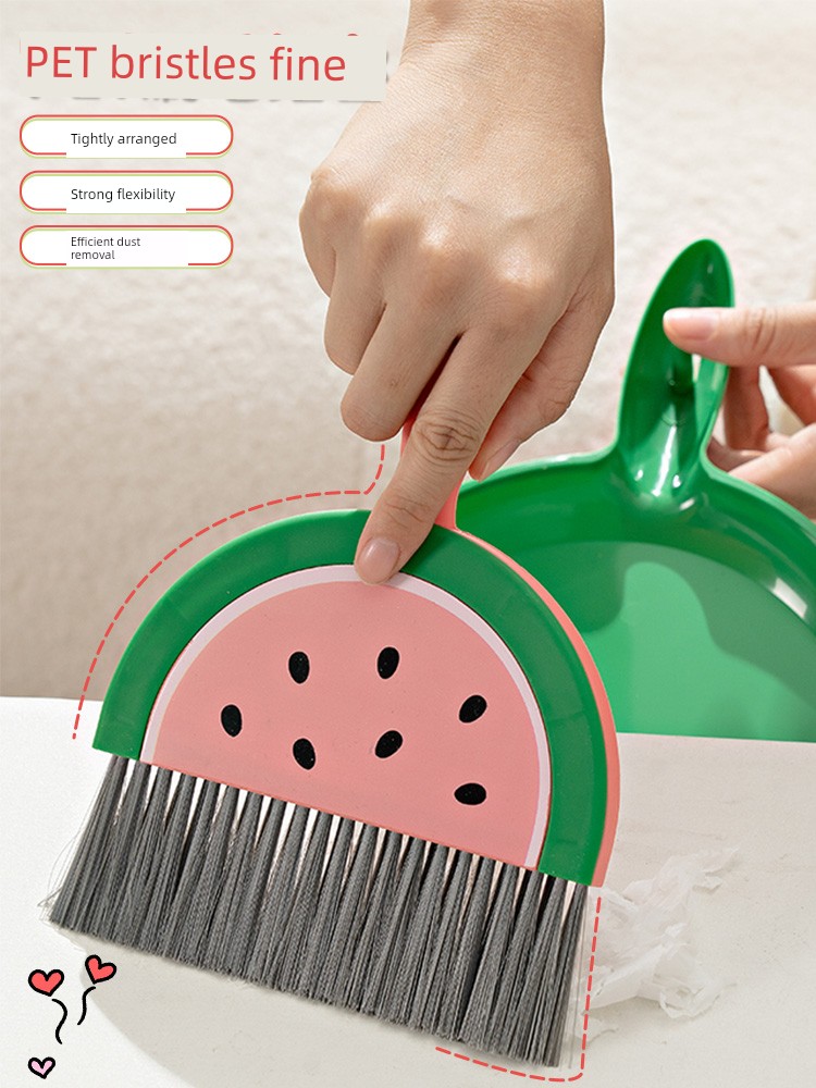 Desktop Mini Broom Dustpan Suit Cartoon Fruit Cleaning Gadget Kids Toy Kindergarten Small Broom