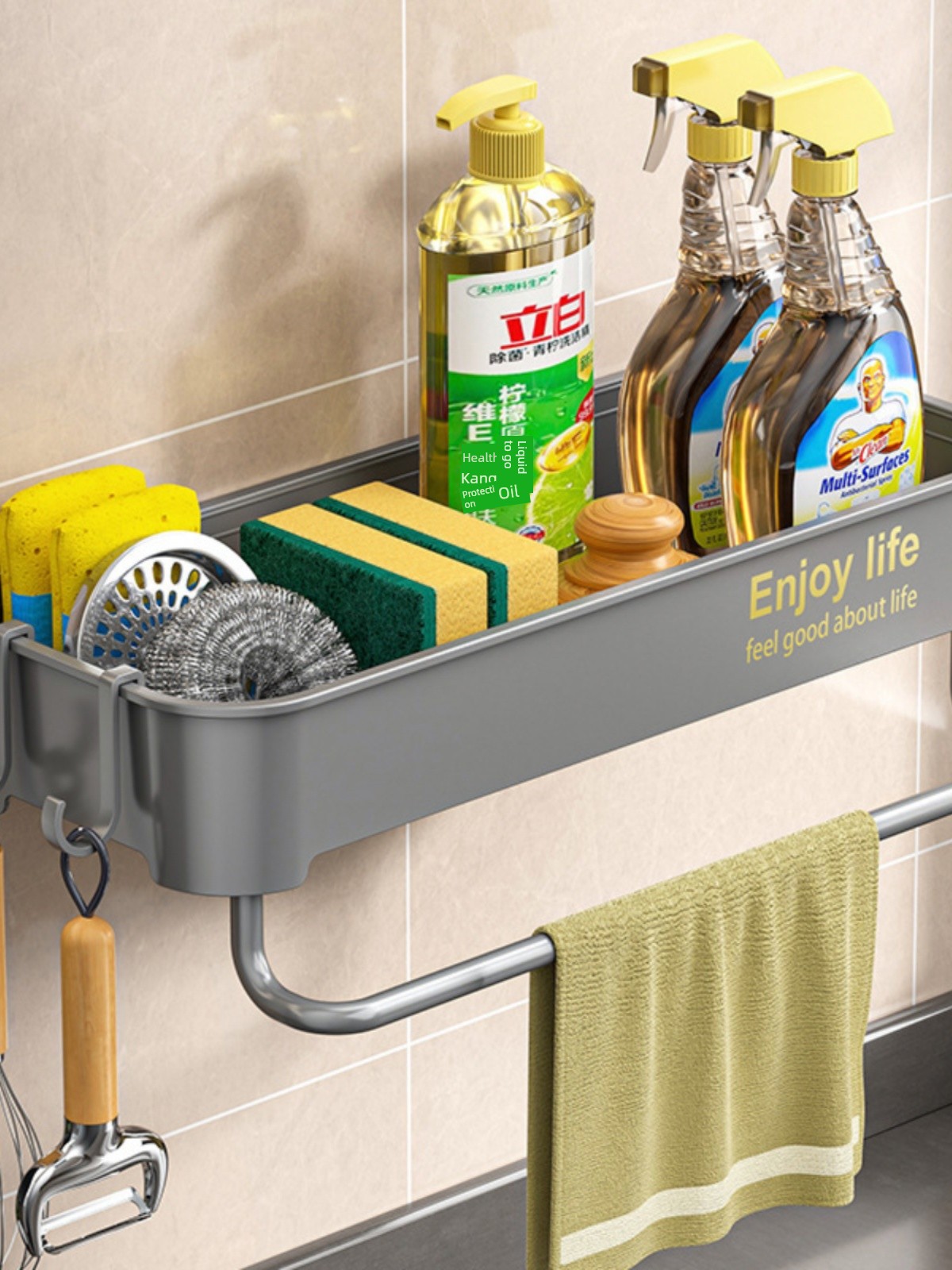 Kitchen Dish Rack Sink Storage Shelf Home Wall Mount Multifunctional Rag Sponge Pool Faucet Storage Fantastic