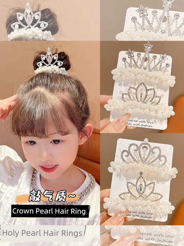 French Pearl Crown Headdress Girl Princess Pearl Headband 2024 New Arrival Cute Tie up a Bun Hairstyle Hair Rope Hair Accessories