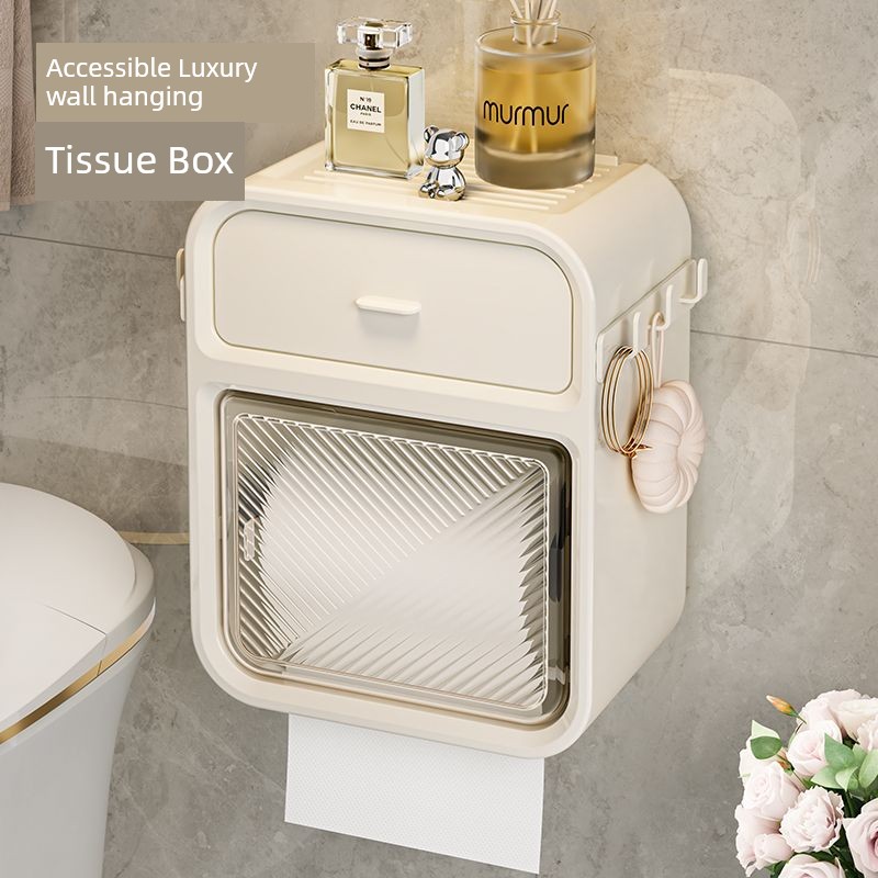 Toilet Toilet Paper Box Wall-Mounted Tissue Box Punch-Free Waterproof Toilet Paper Holder Toilet Paper Rolls Storage Rack