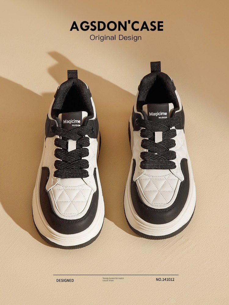 Augusto Casual Sneakers Women's Black and White New Arrival Classic Style White Shoes Thick Sole Sports Shoes 2025 Spring