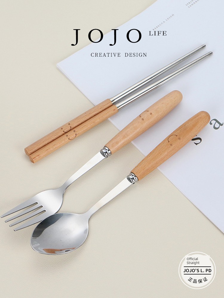 Jojo's L. Pd. Stay. Tableware Spoon Wooden Handle Spoon Fork Chopsticks Suit Student Household Convenient | Rose