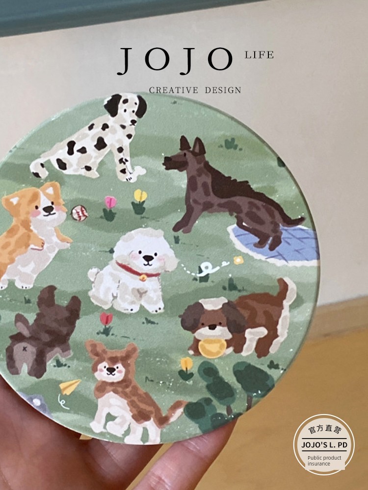 Jojo's L. Pd. Middle. Cartoon Puppy Happy Birthday Absorbent Ceramic Coaster round | Taking