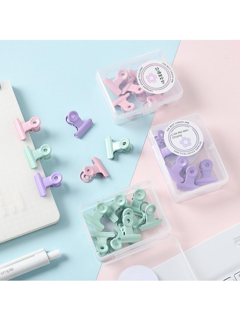Home Style Macaron Colors round-Head Clip Fresh Files Metal Binder Clip Color Boxed Binder Clip Ticket Clips Office