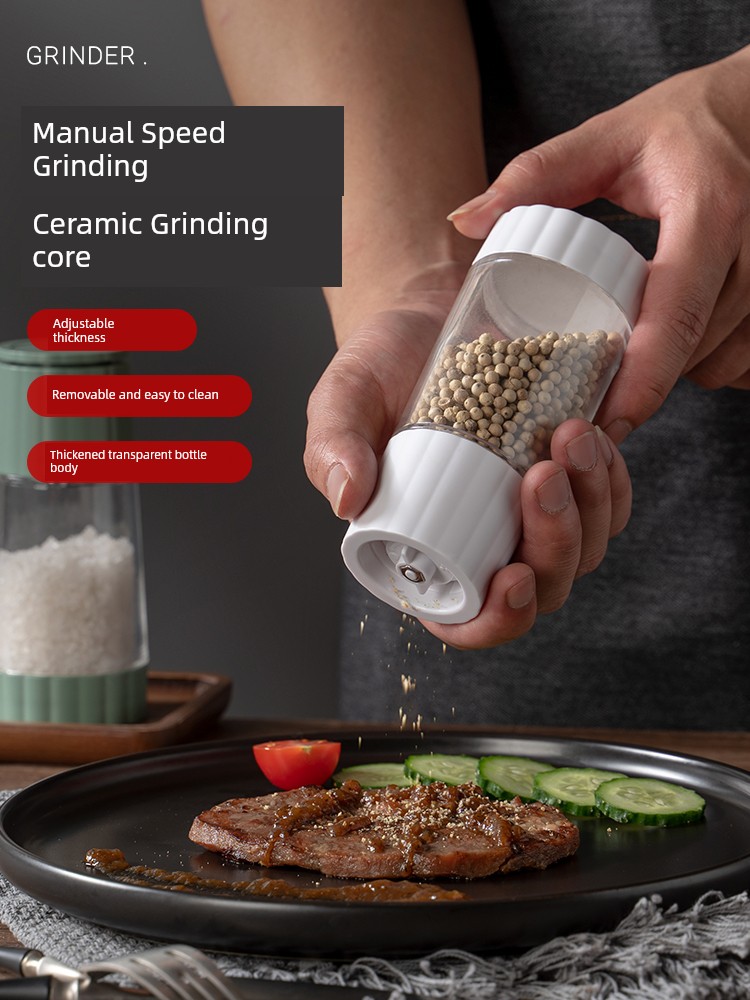 Pepper Grinder Manual Sea Salt Chinese Prickly Ash Seeds Mill Bottle Black and White Pepper Grinding Powder Handy Gadget Seasoning Bottle Spice Spreader