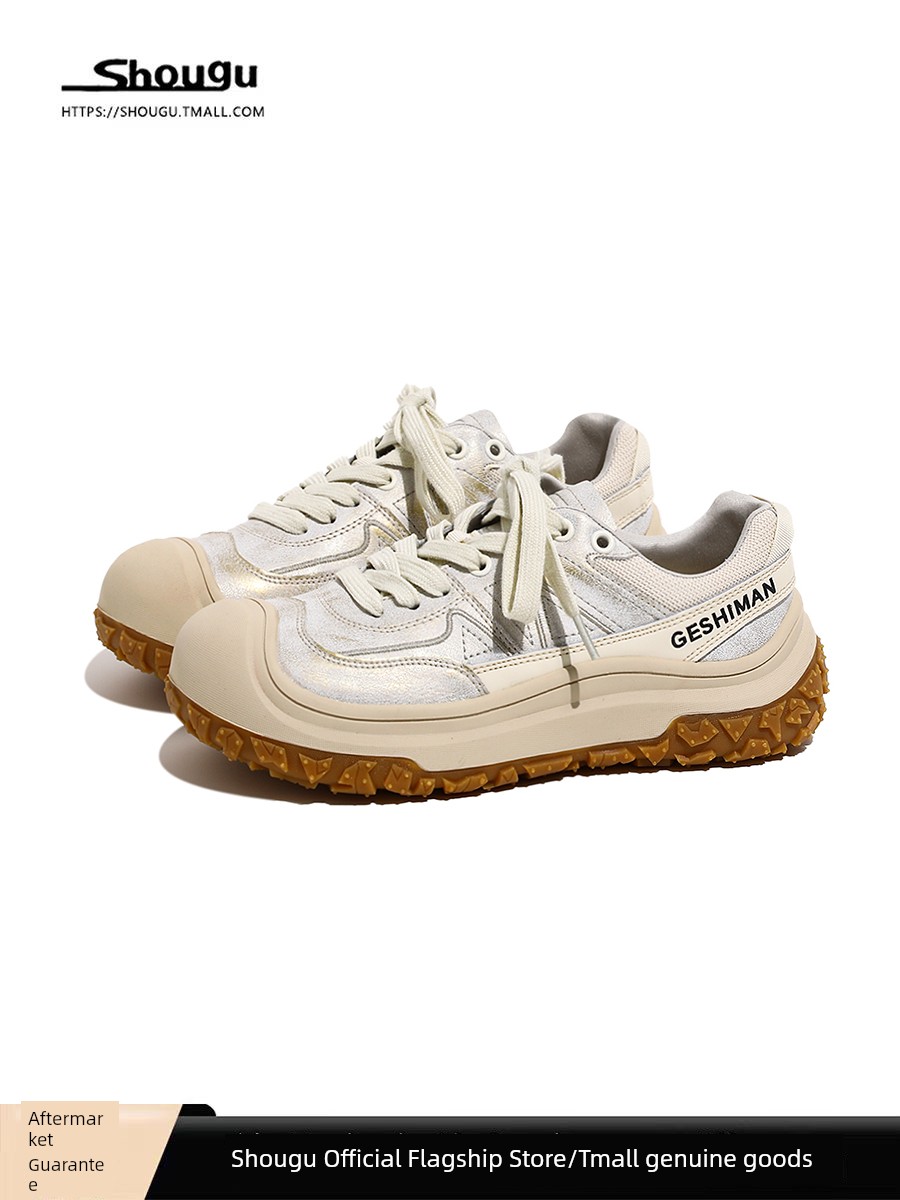 Shougu Retro Minority Ugly and Cute Big Head Shoes Women's 2025 New Arrival Thick-Soled Leather Outdoor Hiking Easiest for Match White Shoes