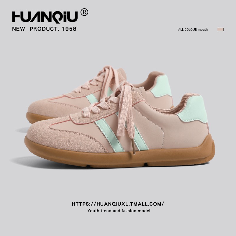 Universal German Training Shoes 2024 Winter New Arrival Easiest for Match Color Contrast Patchwork Niche Style Pink Young Adult Flat Bottom Casual Sneakers