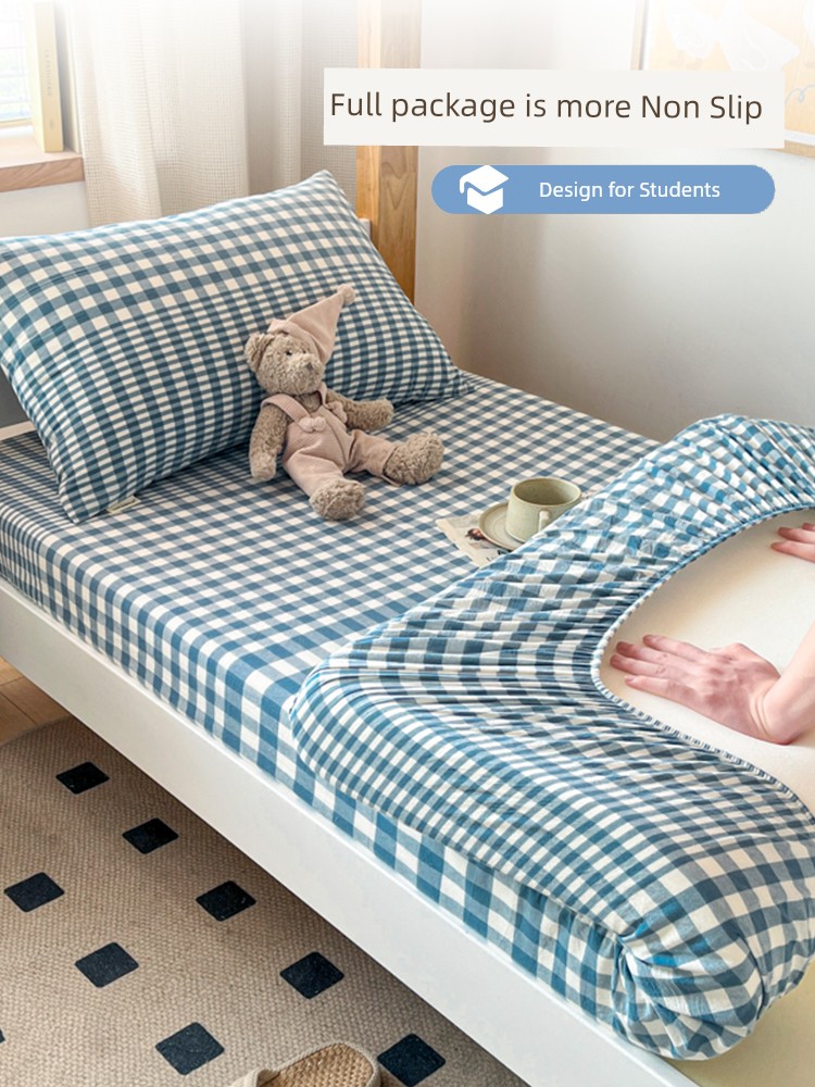 Student Dormitory Fitted Sheet One-Piece Washed Cotton Bedspread 1.2 Bed Sheets Three-Piece Single Bedroom 0.9 Mattress Protective Cover