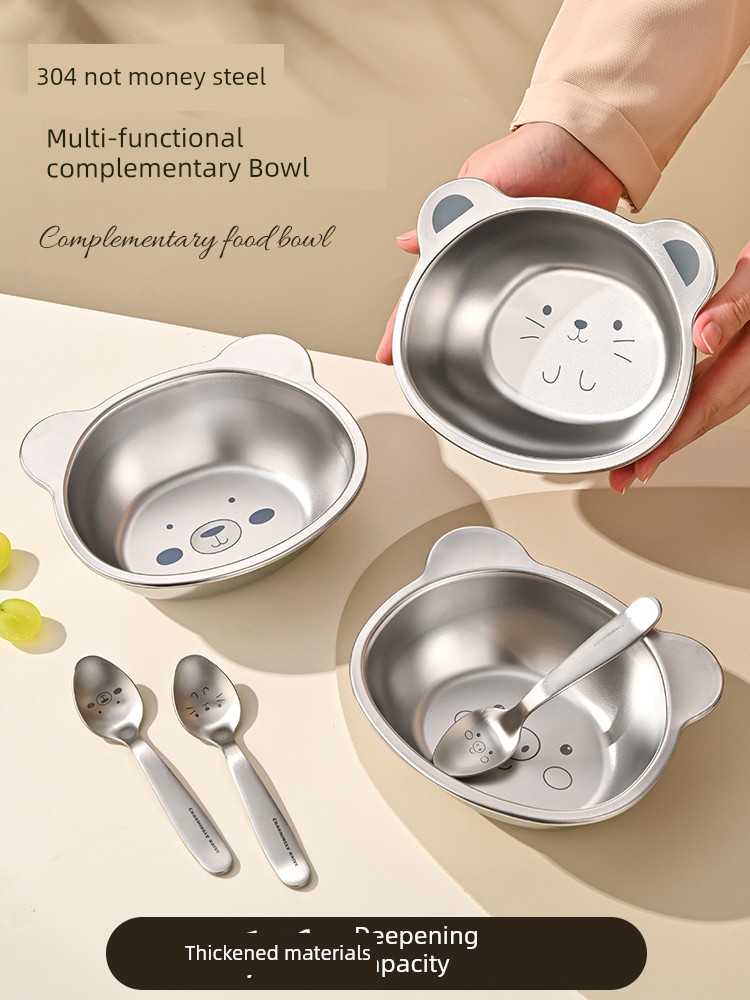 Cute Kids Baby Food Supplement Plate For Home Stainless Steel