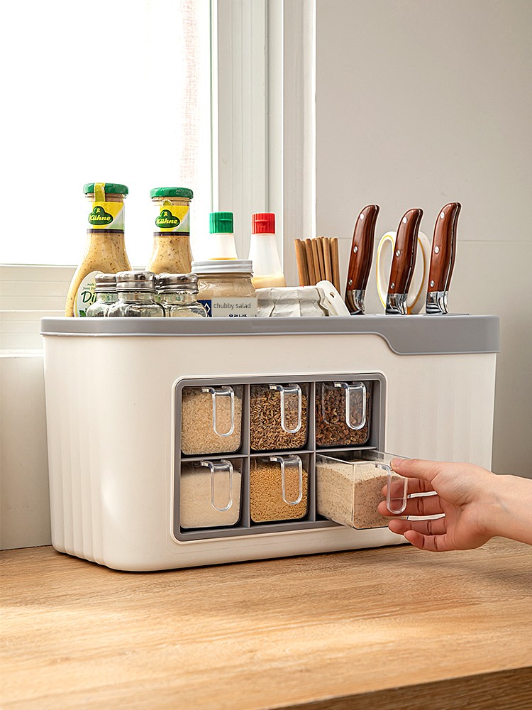 Spice Box Combination Suit Kitchen Supplies Storage Box For Home Integrated Seasoning Salt Jar Kitchen Knife Rack Storage Rack