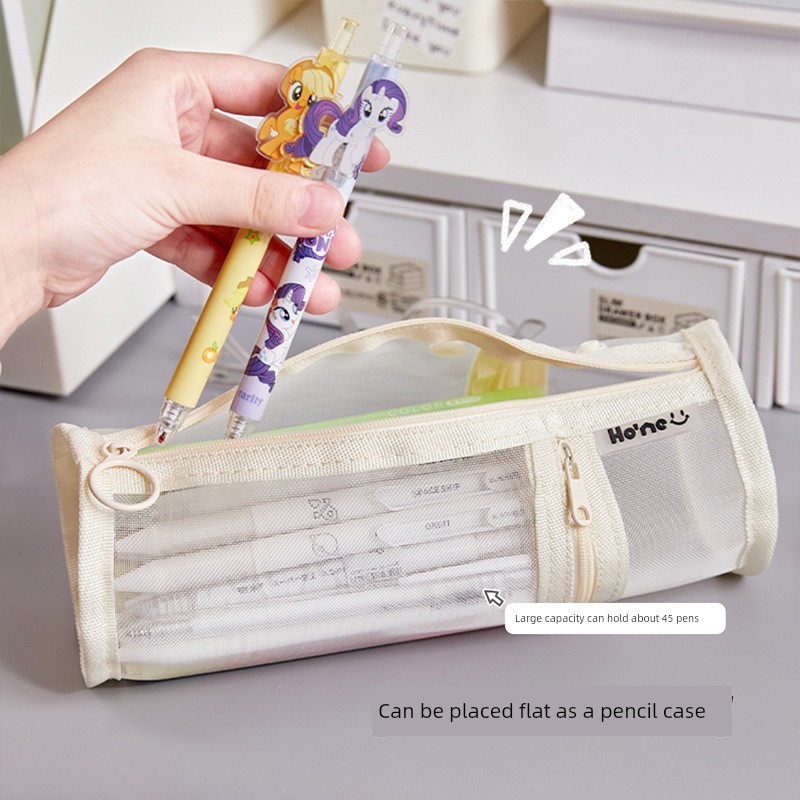 Mesh Large Capacity Pencil Case Transparent Simple Japanese Style Student Stationery Bag Student Pencil Case Can Be Brought into the Examination Room Pen Holder