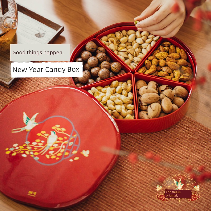 Tree Can Be Good Things Happen Dried Fruit Tray Nuts Storage Box Chinese Candy Snacks Compartment Beautiful Moving into the New House