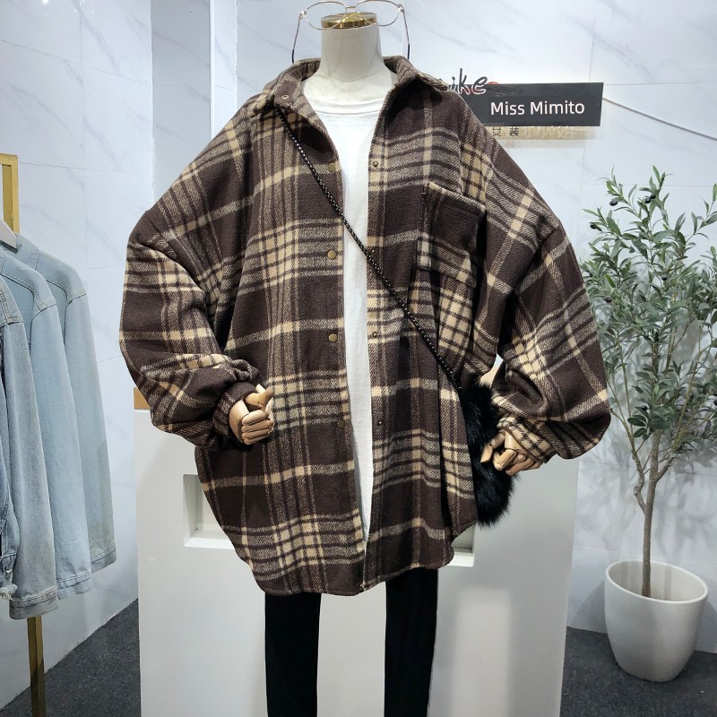 Extra Large Size 120.00kg Gingham Shirt for Women Retro Hong Kong Style plus Size Spring and Autumn Top Stylish Long Sleeve Shirt Coat