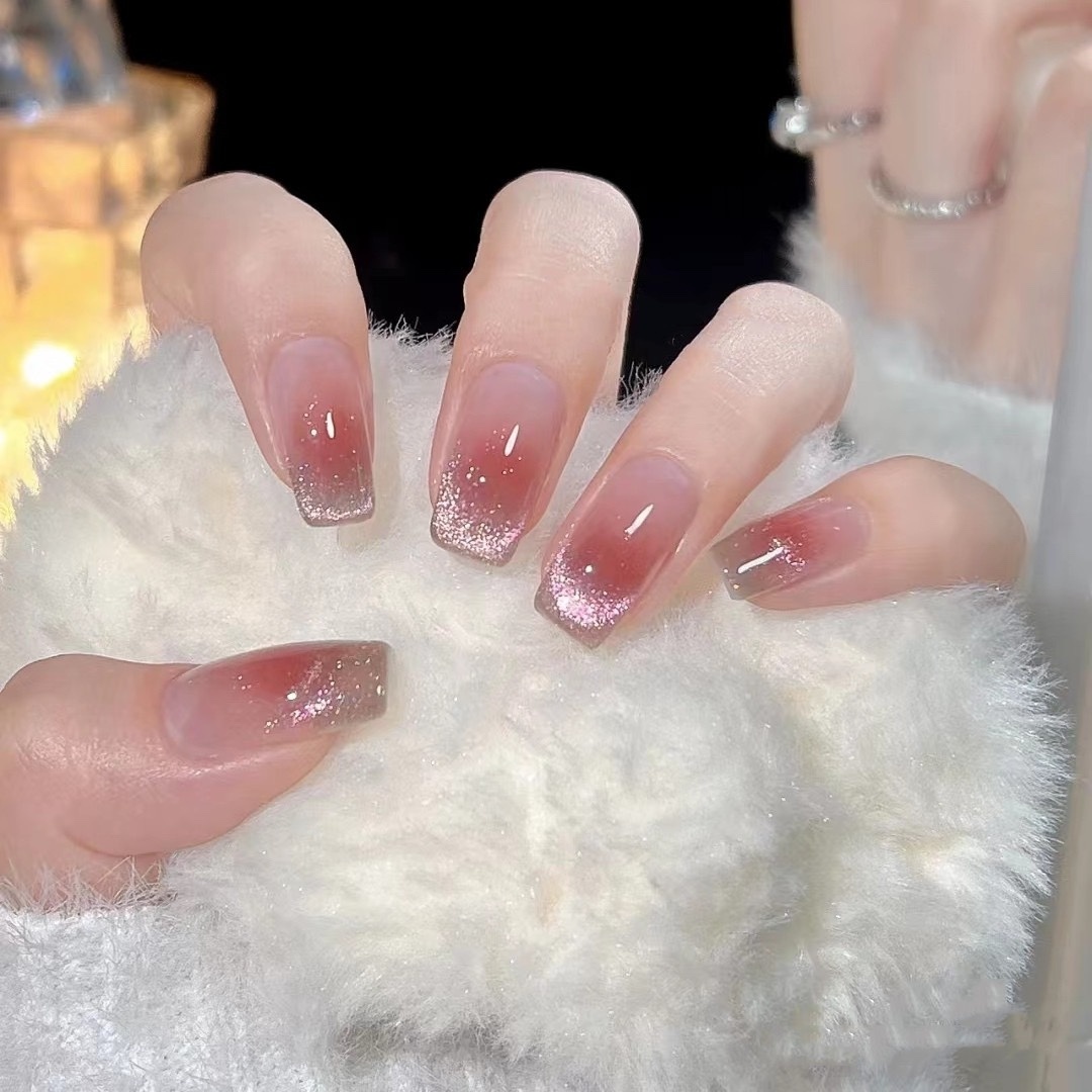 Handmade Wear Nail Pure Desire Blush Aurora Cat Eye Manicure Fake Nail Patch Bridal Phototherapy Removable Nail Tip