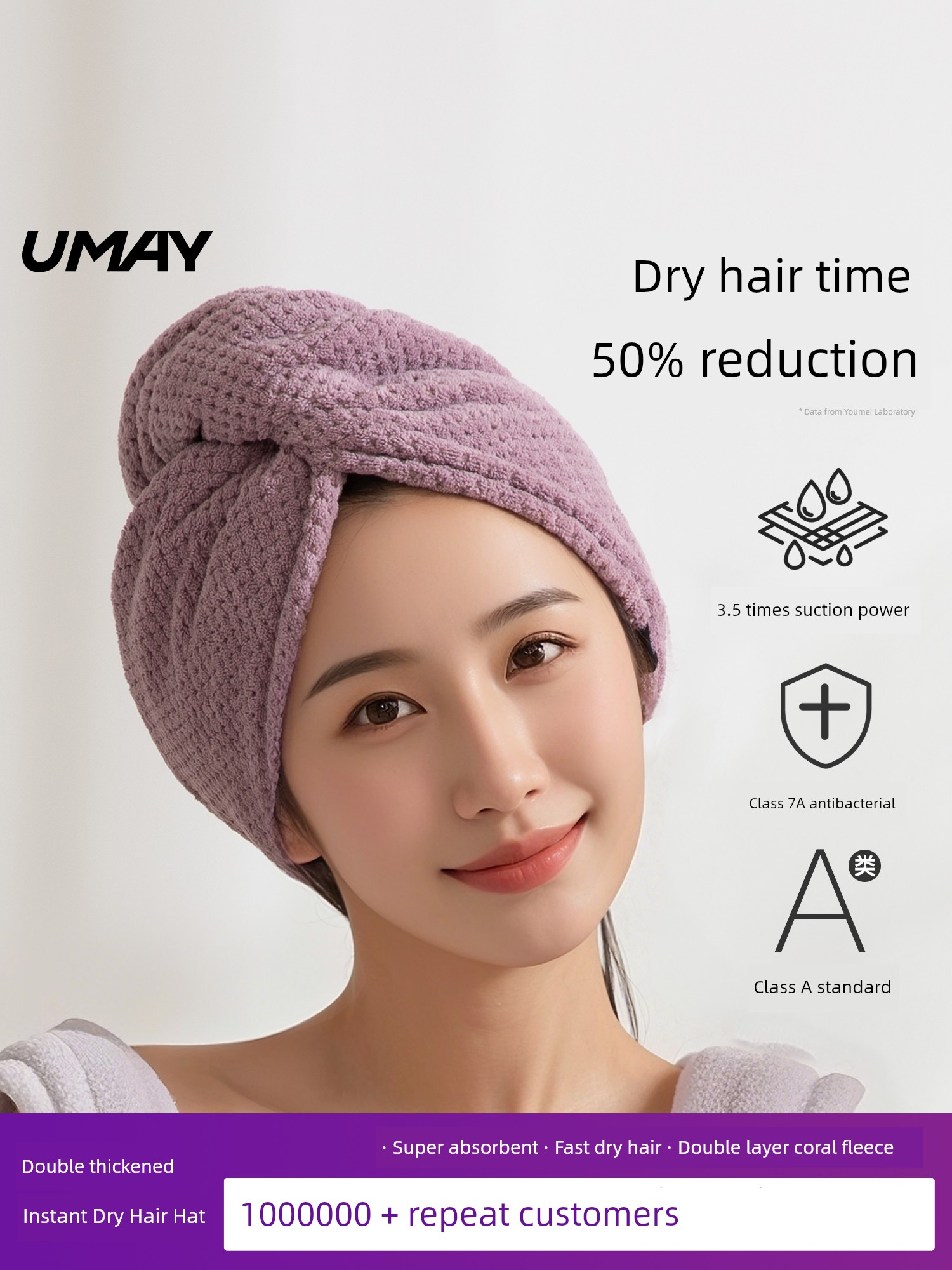 Yeejoo Hair-Drying Cap Female Thickened Super Water-Absorbing and Quick-Drying Shampoo Shower Cap Wrap Hair Towel 2025 New Arrival