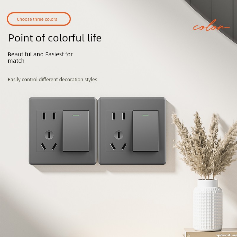 86 Type Neutral Concealed One Switch Multi-Control with Five-Hole Socket 1 Open 5 Holes Half-Way Switch Three Control Triple Switch Panel