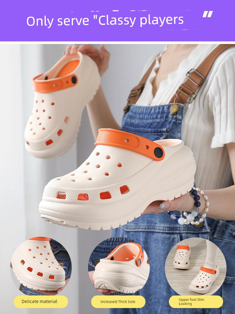 Hole Shoes Women's Slip-on Closed Toe Summer Thick Sole Height Increased Outwear Eva Slippers Sandals Light Wheel Puff Shoes