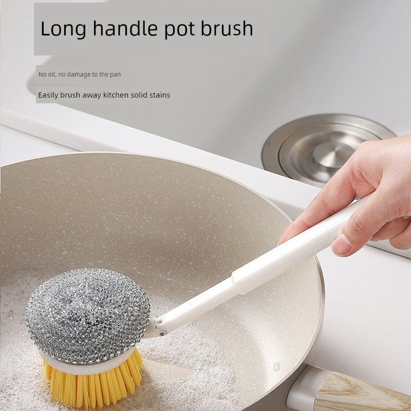 Double-Sided Long Handle Wok Brush Kitchen Cleaning Dish Brush For Home Decontamination Not Hurt Pot Dish Brush Removable Marvelous Pot Cleaning Accessories