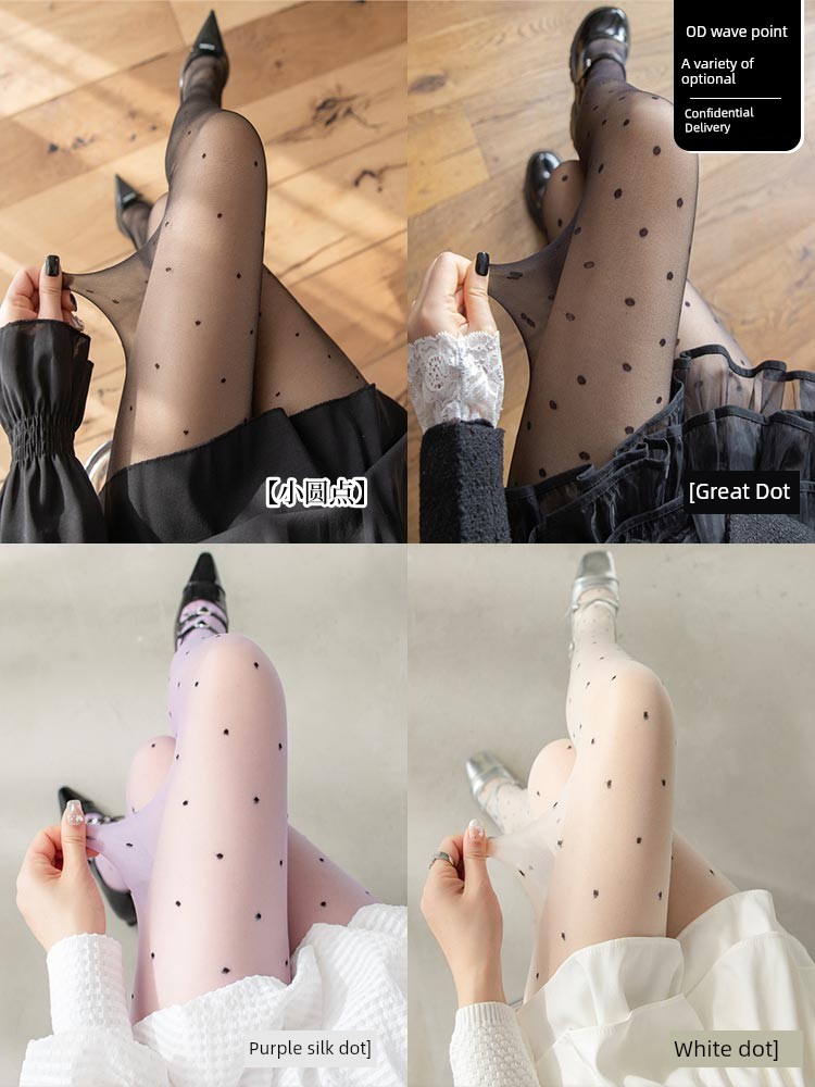 Black Silk Stockings Women's Sexy Polka Dot Heart Black and White Purple Ultra-Thin Spring and Summer Anti-Snagging Dot Bottoming Pantyhose