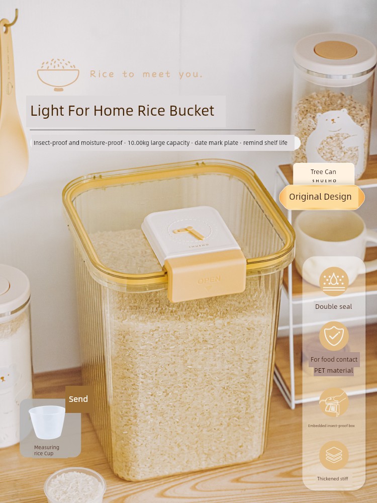 Tree Snack Light Rice Bucket For Home Insect-Proof Moisture-Proof Sealed Grain Storage Coarse Cereal Noodle Storage Box Rice Pot Storage Container