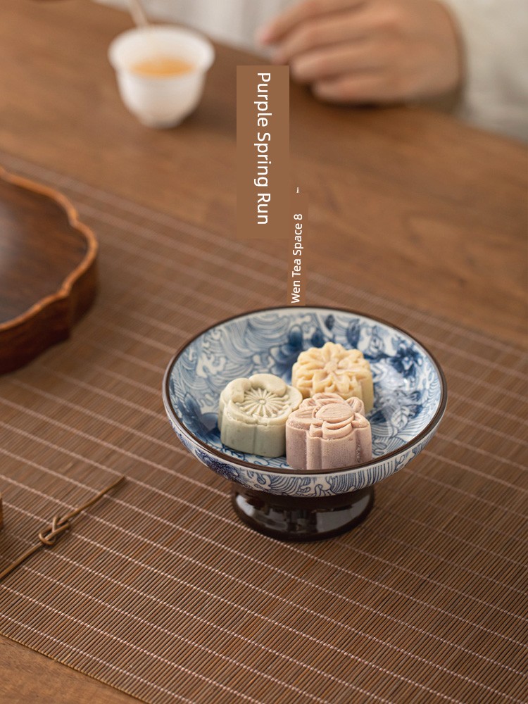 Jojo's L. Pd. Ziquan Jian. Living Room round Retro Fruit Plate For Home Ceramic High Leg Dim Sum Plate | Xilun