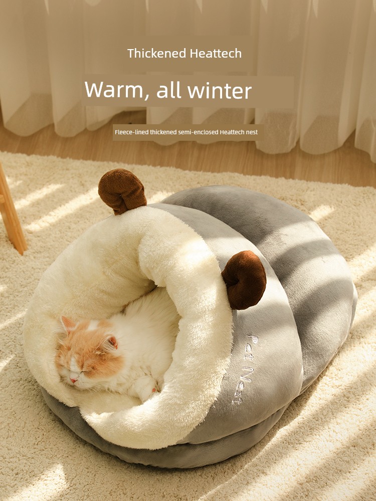 Cat Nest Winter Heattech Semi-Enclosed Thickened Small Size Dogs Slippers Kennel Cat Bed Winter Sleep Pet Supplies
