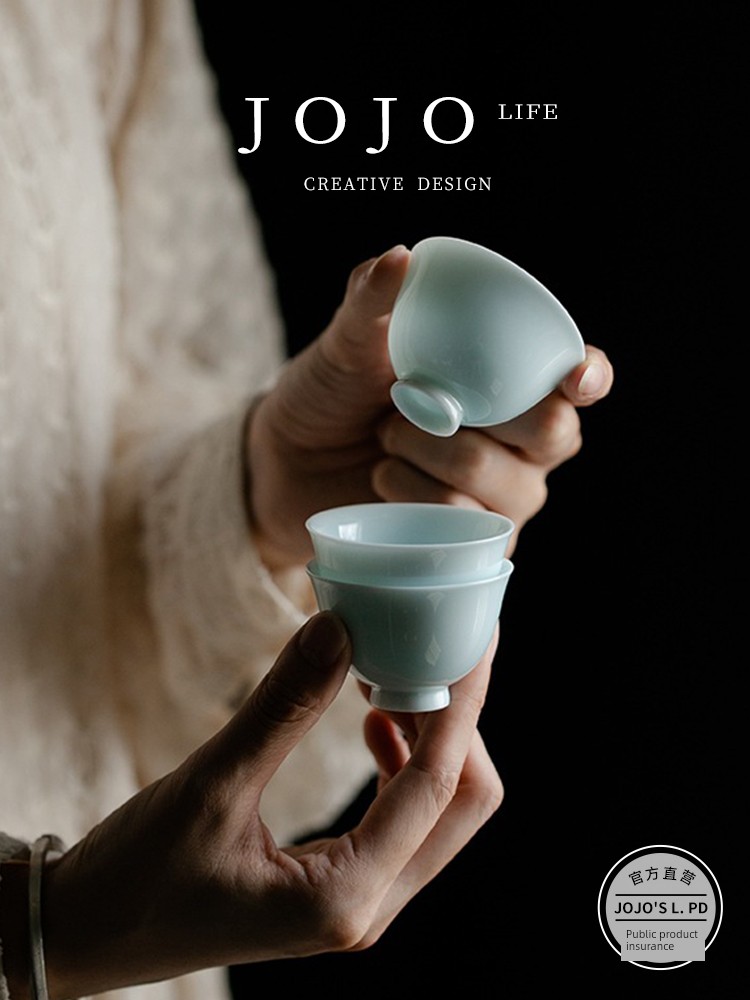 Jojo's L. Pd. Eyes. Misty Blue High-Foot Tea Cup Porcelain Kung Fu Tea Set Master Cup For Home | Body Eye